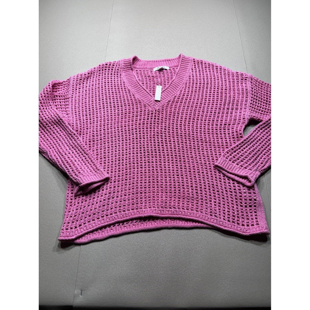 NWT Madewell Pink Open Knit Crochet V-Neck Cotton Sweater NL189 Mens Medium